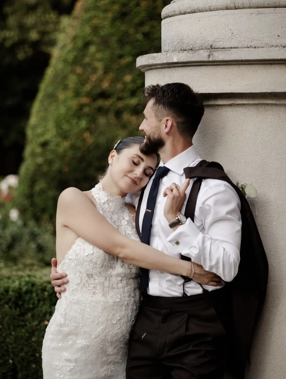 Newlyweds embracing after their ceremony in Veneto